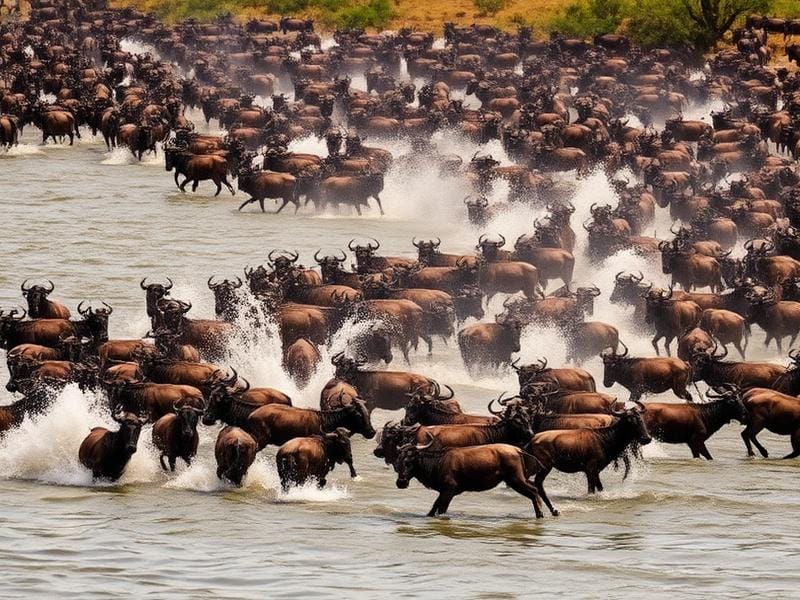 Wildebeest and zebra during the Great Migration East Africa